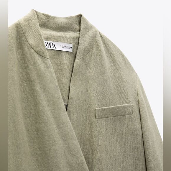 100% Linen Zara Coat Light Khaki New - Picture 2 of 4